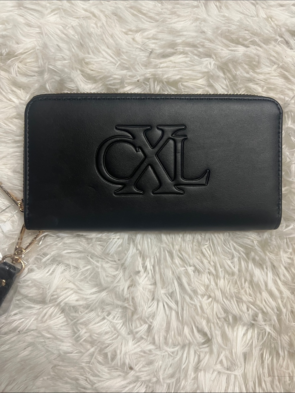 Christian Lacroix Black Leather Zip-Around Wristlet Clutch